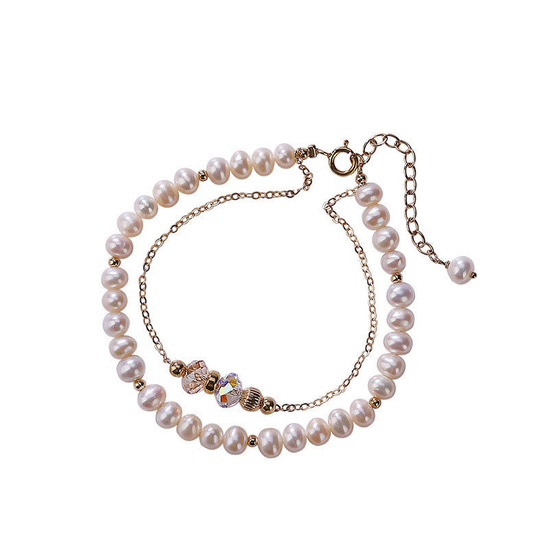 925 Sterling Silver 14K Gold Plated Pearl Healing Bracelet