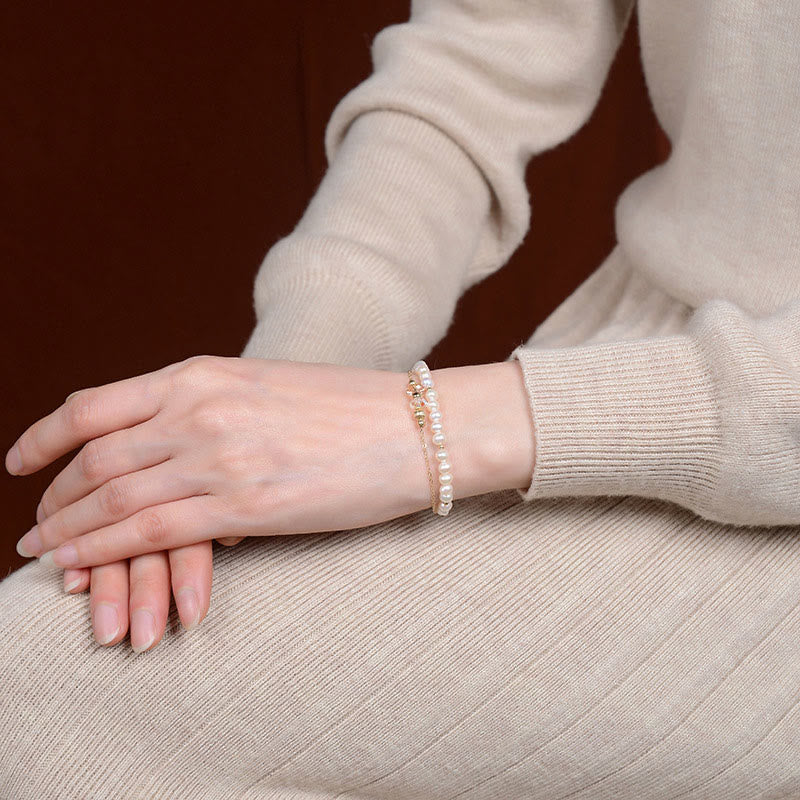 925 Sterling Silver 14K Gold Plated Pearl Healing Bracelet