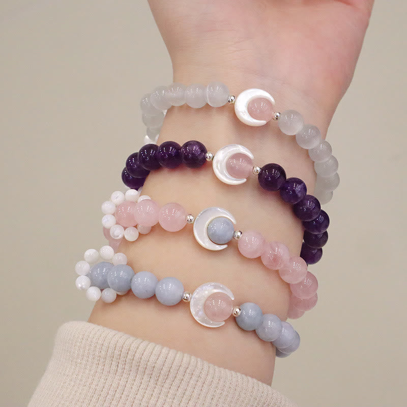 925 Sterling Silver Amethyst Crescent Moon Healing Bracelet