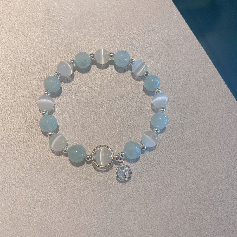 925 Sterling Silver Aquamarine Cat's Eye Support Bracelet
