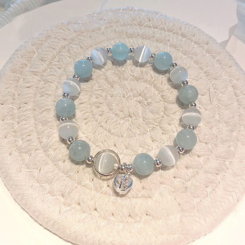 925 Sterling Silver Aquamarine Cat's Eye Support Bracelet