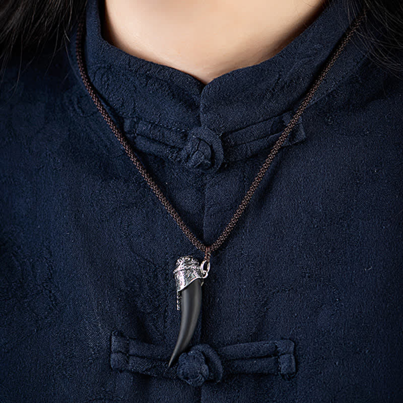 925 Sterling Silver Black Obsidian Strength Necklace Pendant