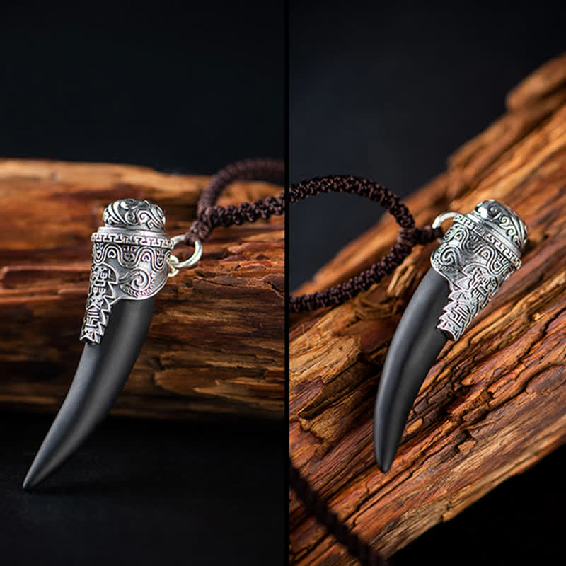 925 Sterling Silver Black Obsidian Strength Necklace Pendant