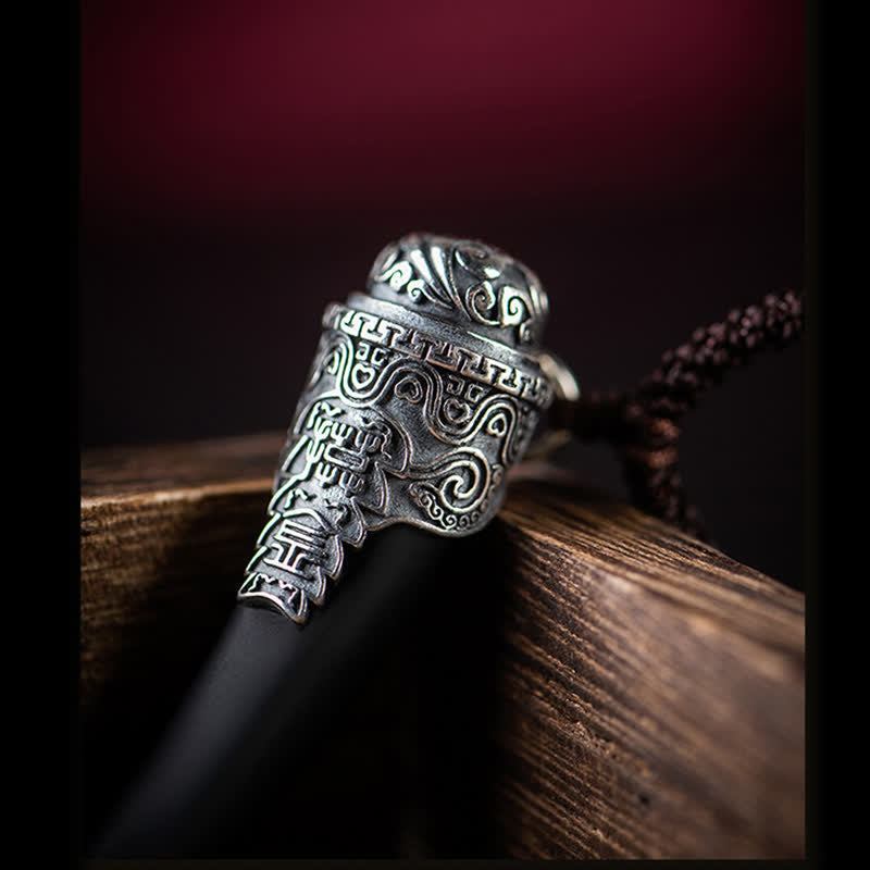 925 Sterling Silver Black Obsidian Strength Necklace Pendant