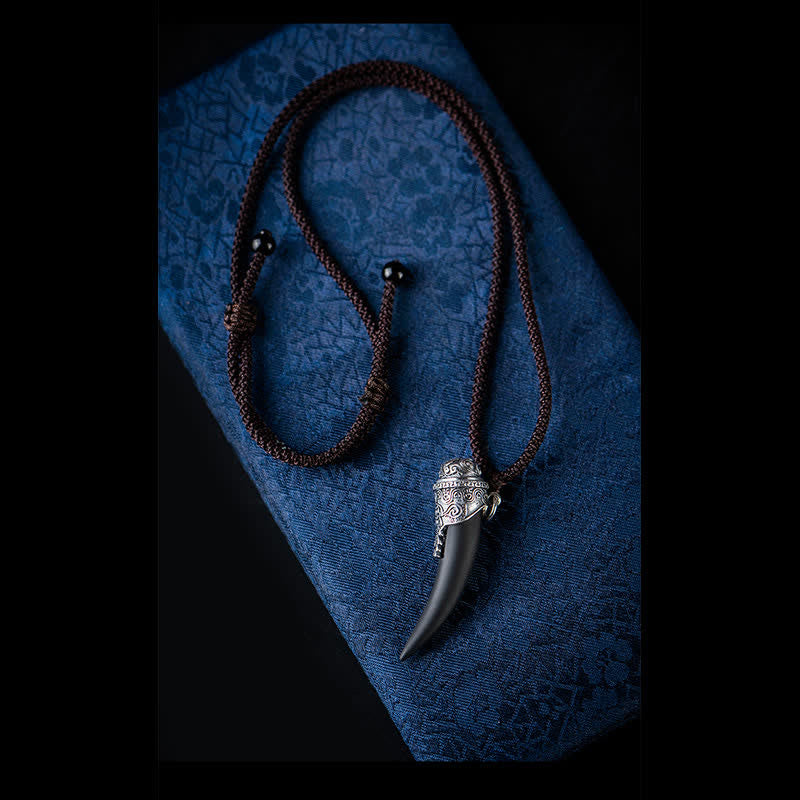 925 Sterling Silver Black Obsidian Strength Necklace Pendant