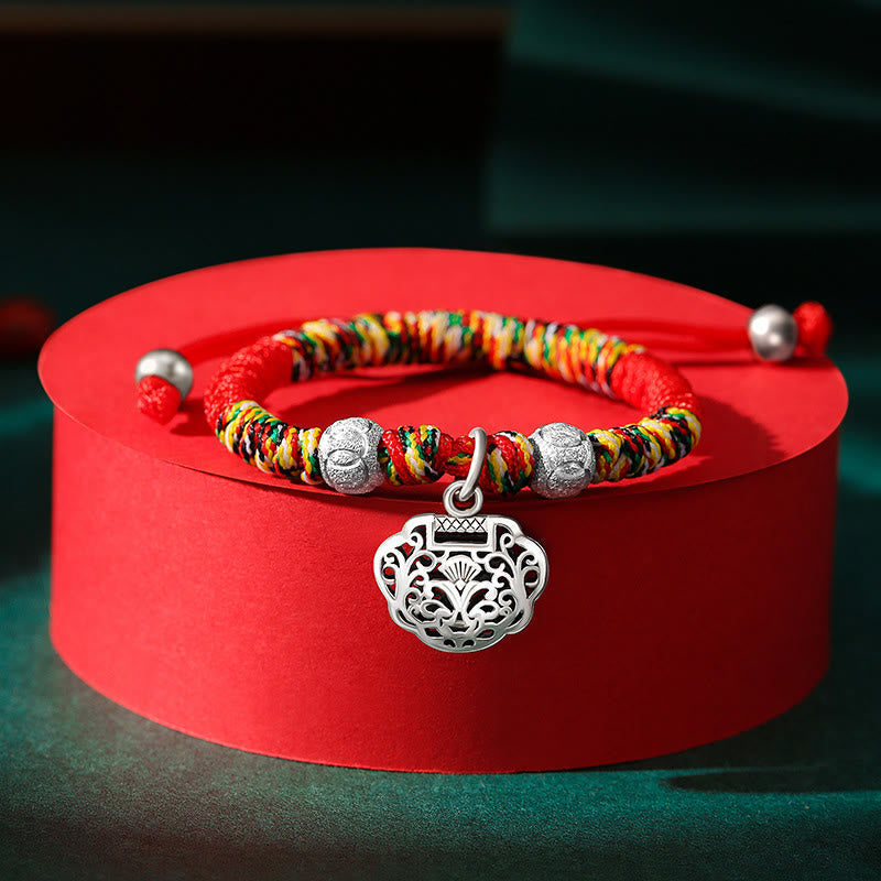 925 Sterling Silver Chinese Lock Charm Red String Kid's Protection Bracelet