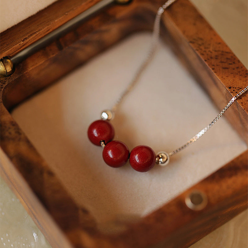 925 Sterling Silver Cinnabar Necklace | Calm Blessing Pendant