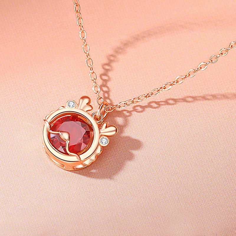 925 Sterling Silver Dragon Necklace with Red Zircon for Luck