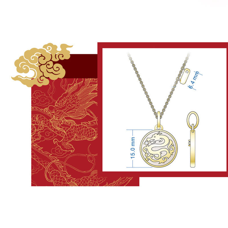 925 Sterling Silver Dragon Necklace with Tridacna & Fu Char