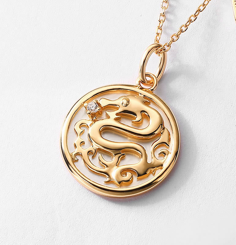 925 Sterling Silver Dragon Necklace with Tridacna & Fu Char