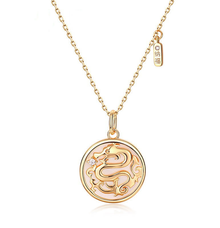 925 Sterling Silver Dragon Necklace with Tridacna & Fu Char