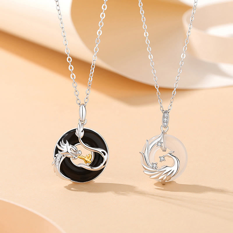 925 Sterling Silver Dragon Pendant with Black Onyx & Chalcedony for Protection & Harmony