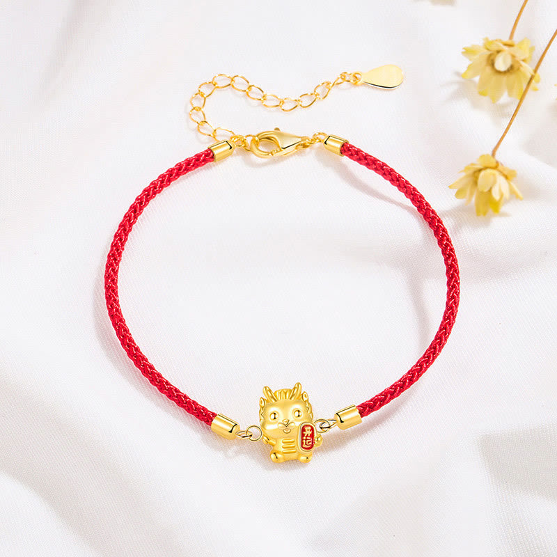 925 Sterling Silver Dragon Red Rope Bracelet for Luck & Strength