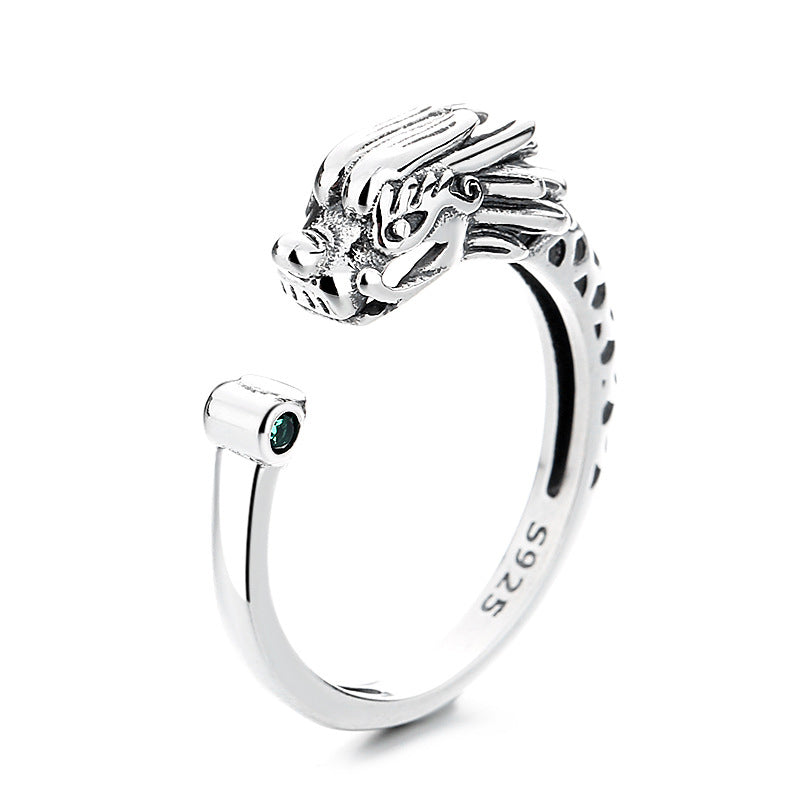 925 Sterling Silver Dragon Ring for Luck & Protection Adjustable