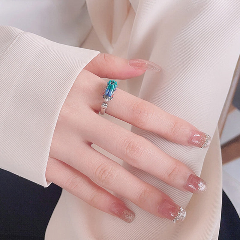 925 Sterling Silver Dragon Ring for Luck & Protection Adjustable