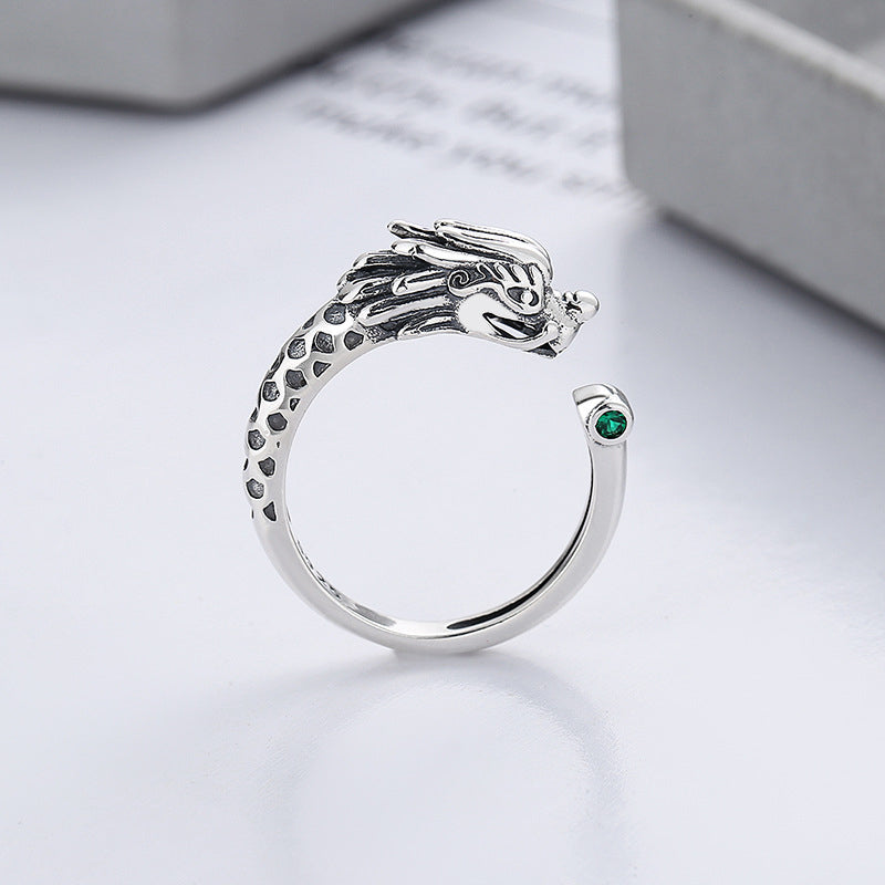 925 Sterling Silver Dragon Ring for Luck & Protection Adjustable