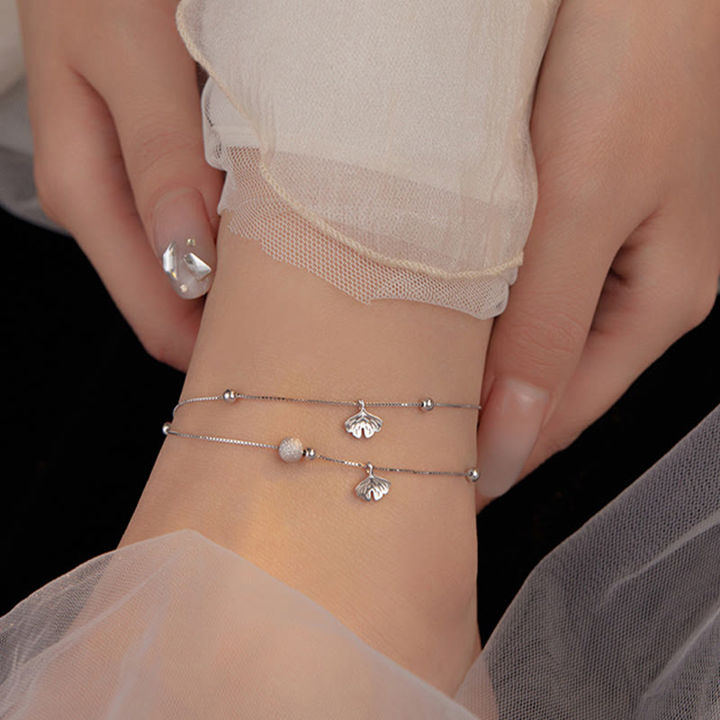 925 Sterling Silver Ginkgo Protection Anklet