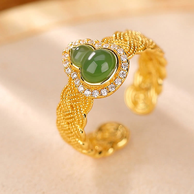 925 Sterling Silver Gold Plated Hetian Jade Gourd Set