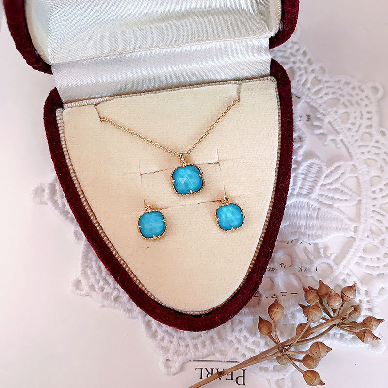 925 Sterling Silver Gold Plated Turquoise Protection Jewelry Set