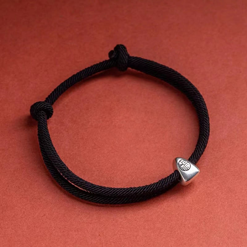 925 Sterling Silver Handmade Fu Character Blessing Bracelet
