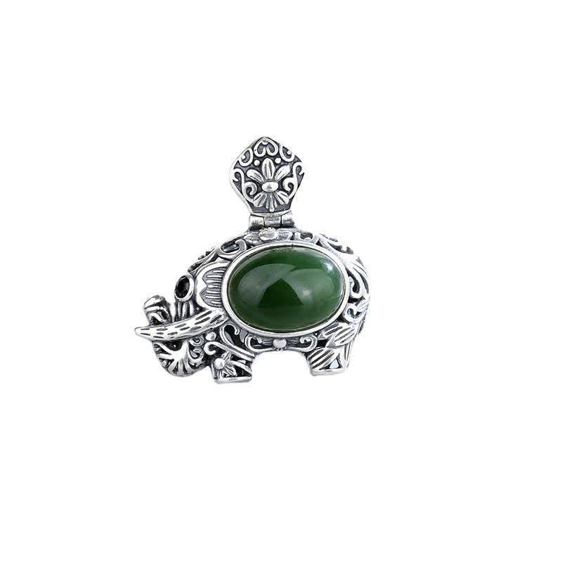 925 Sterling Silver Hetian Cyan Jade Elephant Success Pendant Necklace