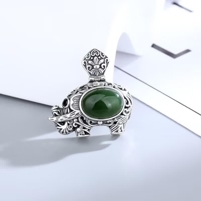 925 Sterling Silver Hetian Cyan Jade Elephant Success Pendant Necklace