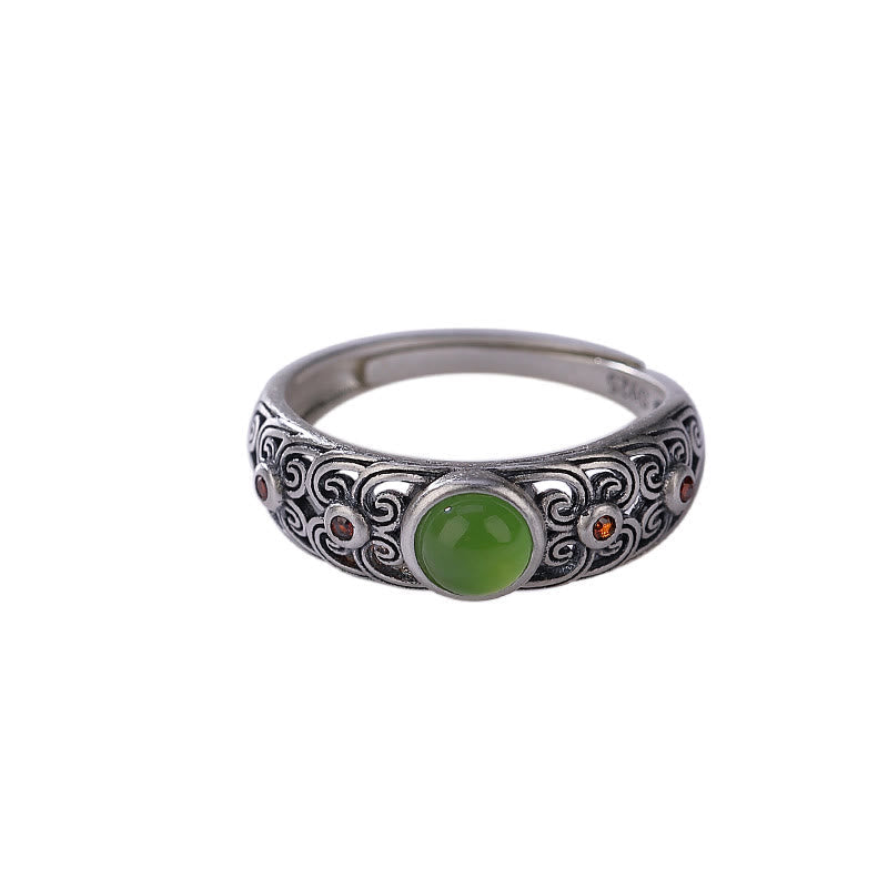 925 Sterling Silver Hetian Cyan Jade Harmony Adjustable Ring