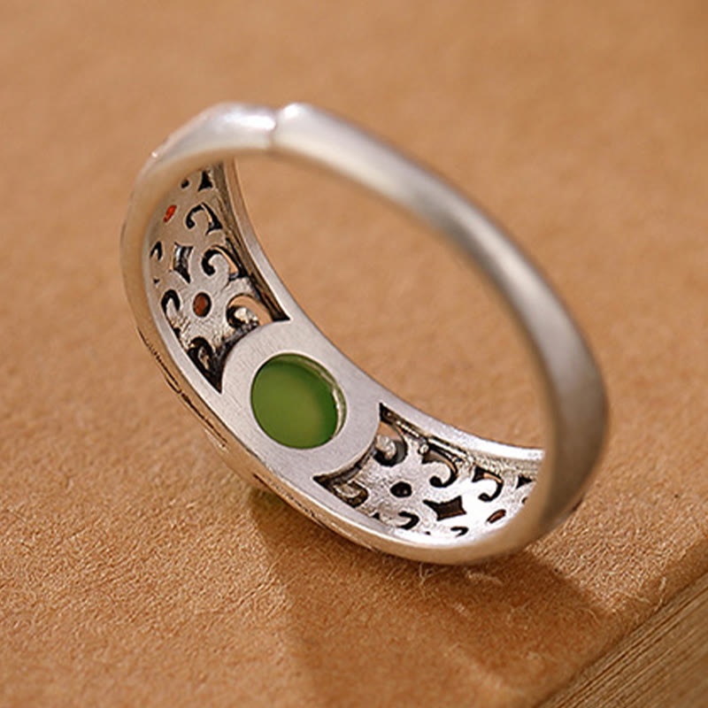 925 Sterling Silver Hetian Cyan Jade Harmony Adjustable Ring