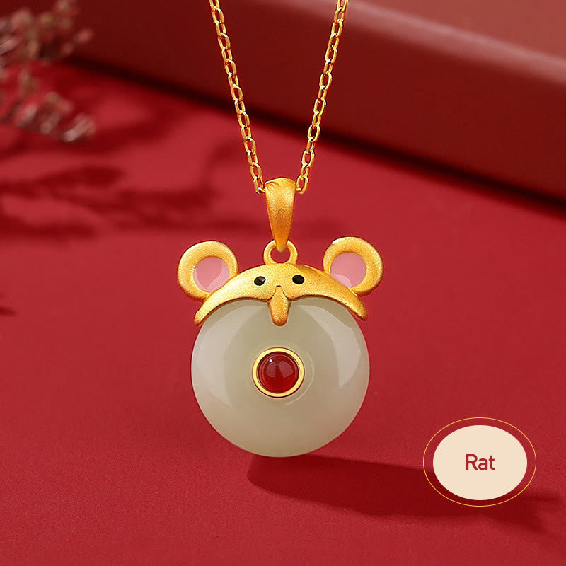 925 Sterling Silver Hetian Jade Dragon Necklace for Luck & Protection