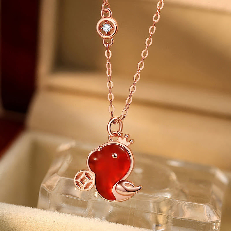 925 Sterling Silver Hetian Jade and Red Agate Snake Pendant Necklace