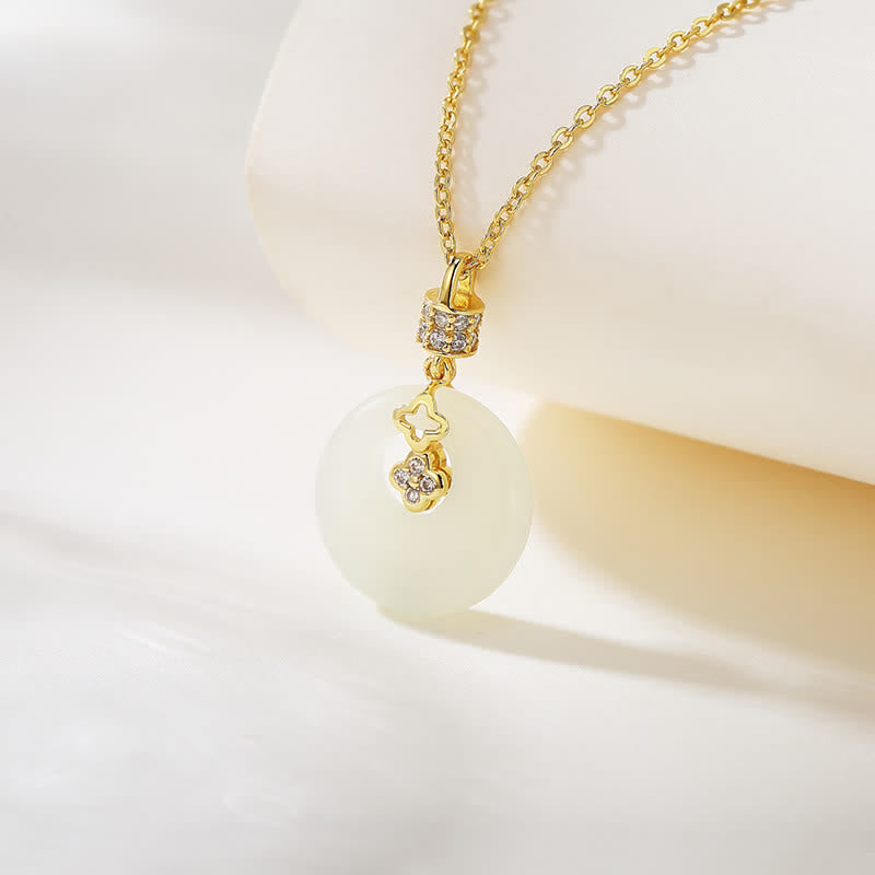 925 Sterling Silver Hetian White Jade Peace Buckle Necklace Unisex