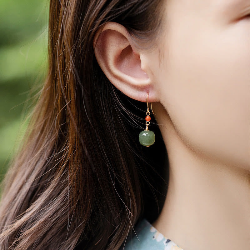 925 Sterling Silver Jade Drop Earrings for Luck & Prosperity
