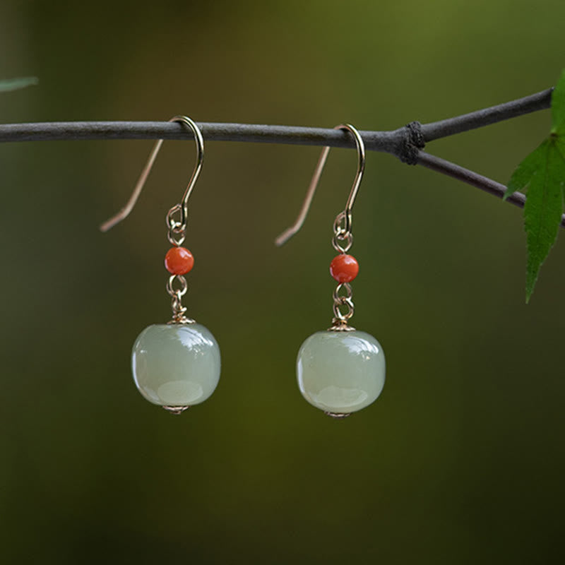 925 Sterling Silver Jade Drop Earrings for Luck & Prosperity