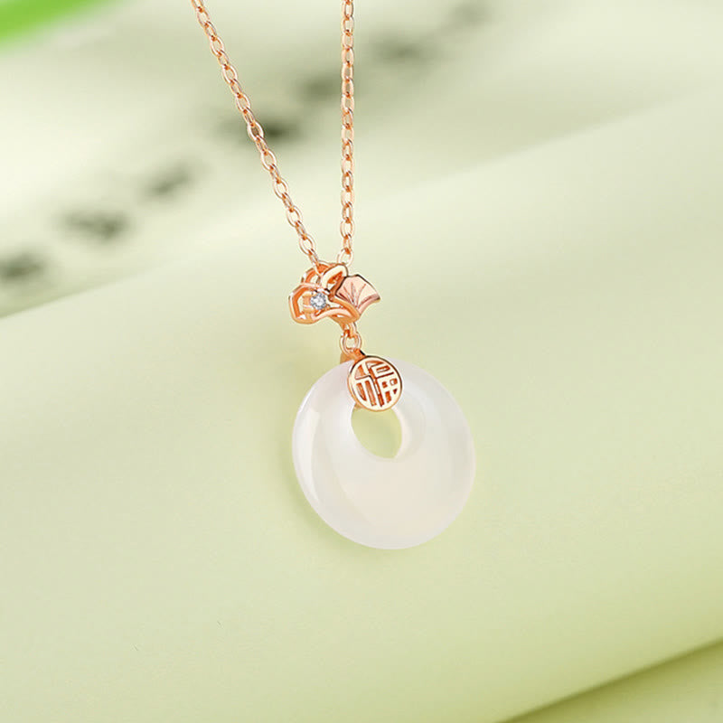 925 Sterling Silver Jade Necklace with Ginkgo Leaf & Butterfly Harmony Pendant
