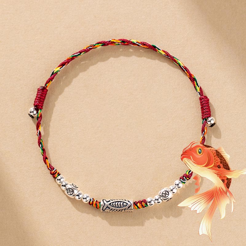 925 Sterling Silver Koi Fish Luck Bracelet with Red String