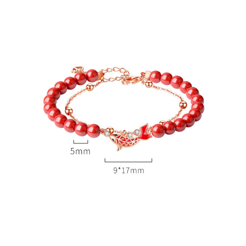 925 Sterling Silver Koi Fish Prosperity Bracelet Double Chain