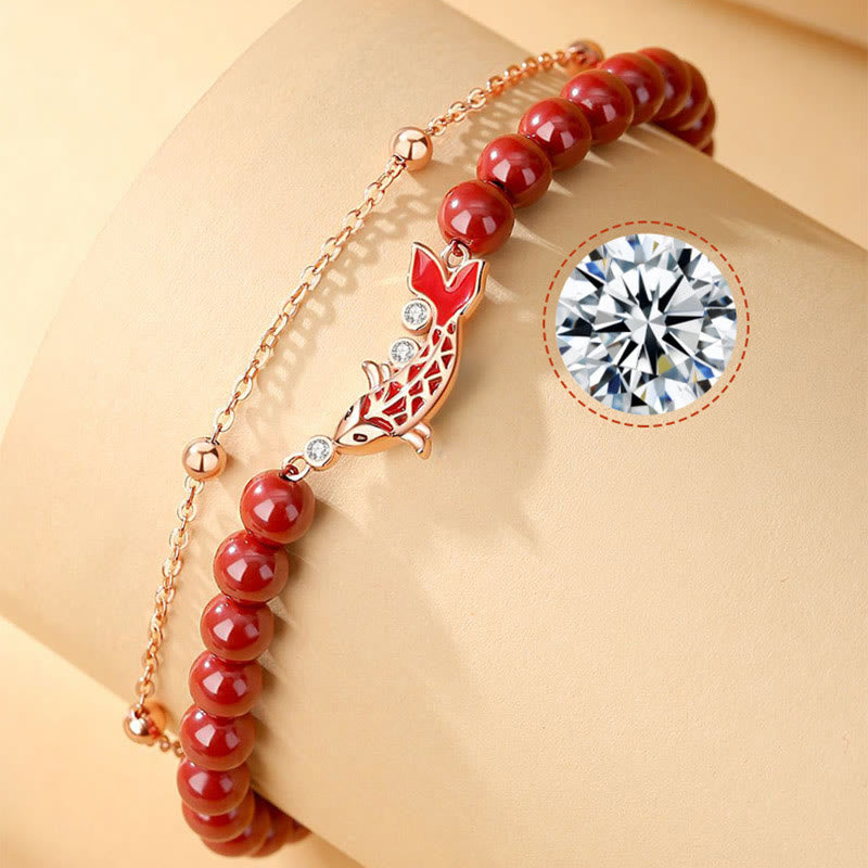 925 Sterling Silver Koi Fish Prosperity Bracelet Double Chain