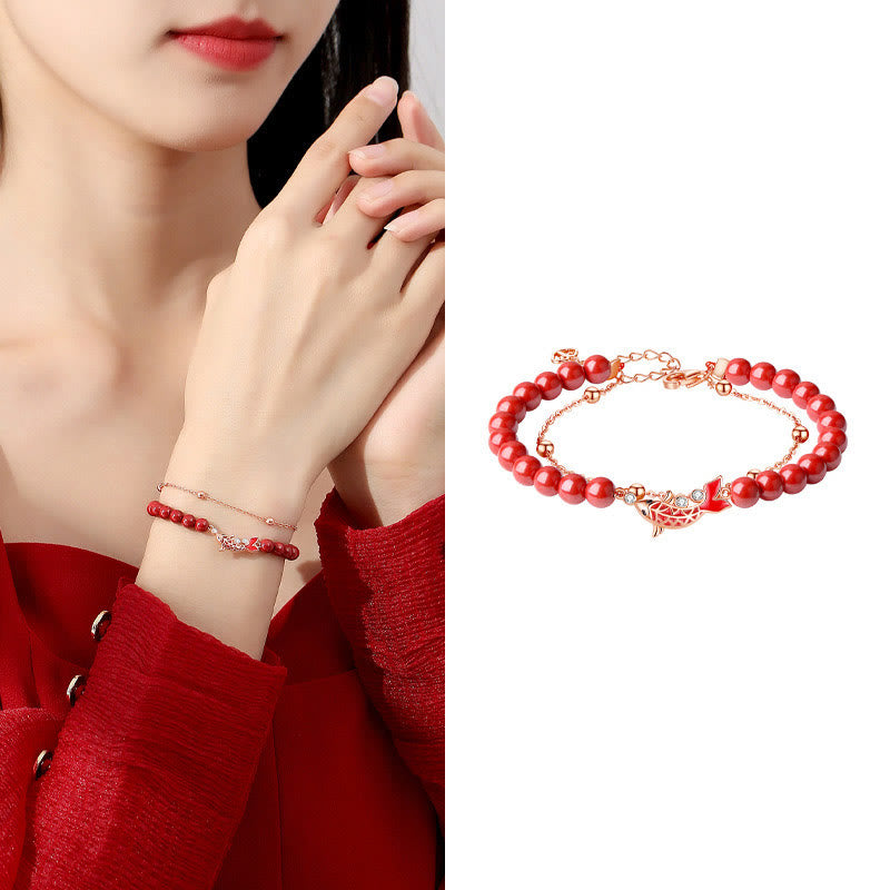 925 Sterling Silver Koi Fish Prosperity Bracelet Double Chain