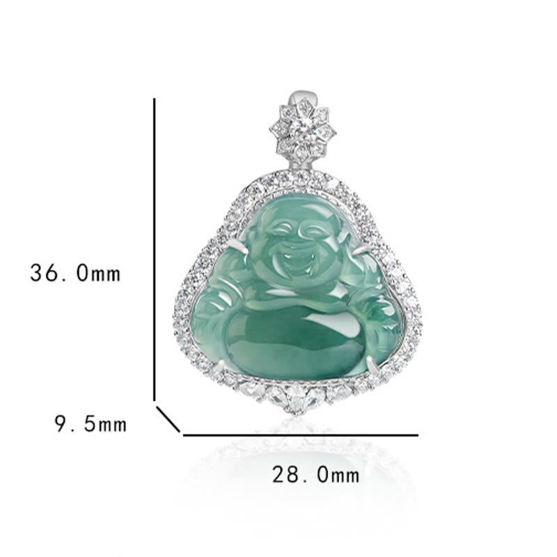 925 Sterling Silver Laughing Buddha Jade Necklace for Luck & Abundance