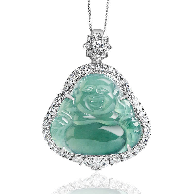 925 Sterling Silver Laughing Buddha Jade Necklace for Luck & Abundance