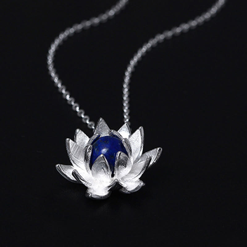 925 Sterling Silver Lazurite Lotus Necklace for Self Care