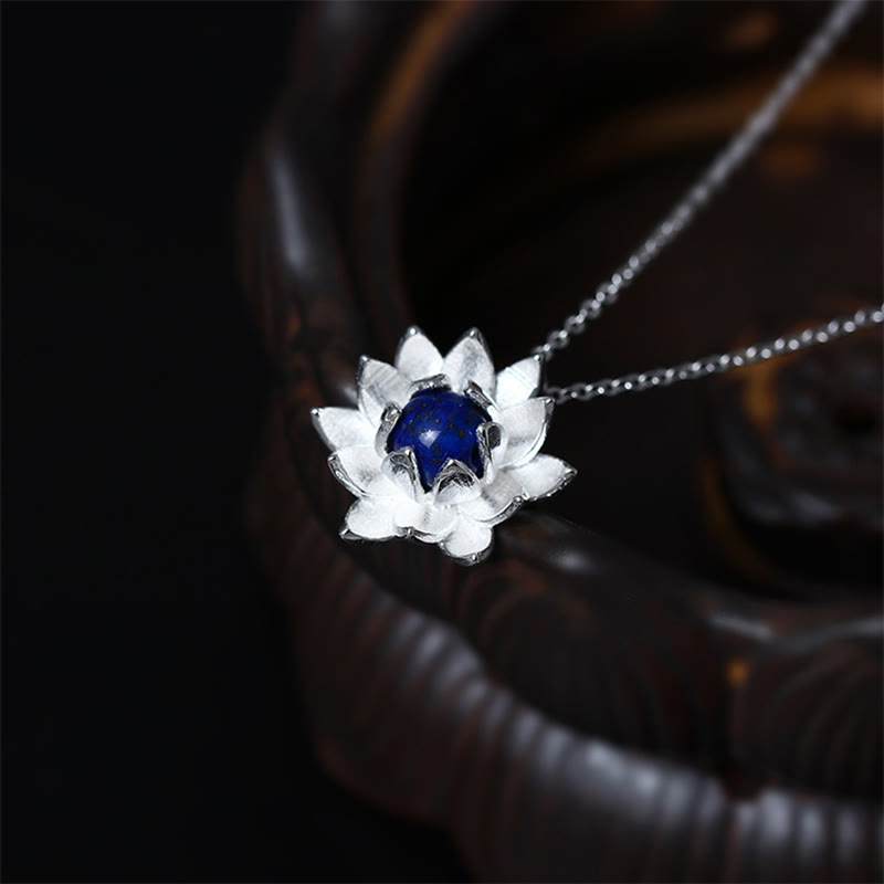 925 Sterling Silver Lazurite Lotus Necklace for Self Care