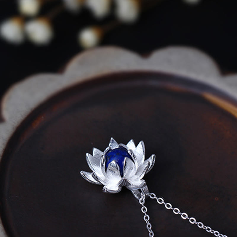 925 Sterling Silver Lazurite Lotus Necklace for Self Care