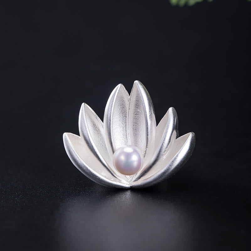 925 Sterling Silver Lotus Flower Pearl Brooch for New Beginnings