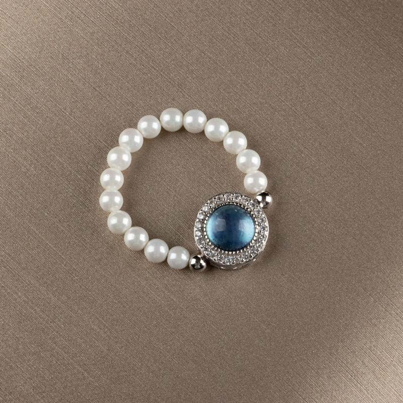 925 Sterling Silver Pearl Blue Chalcedony Healing Bracelet & Ring