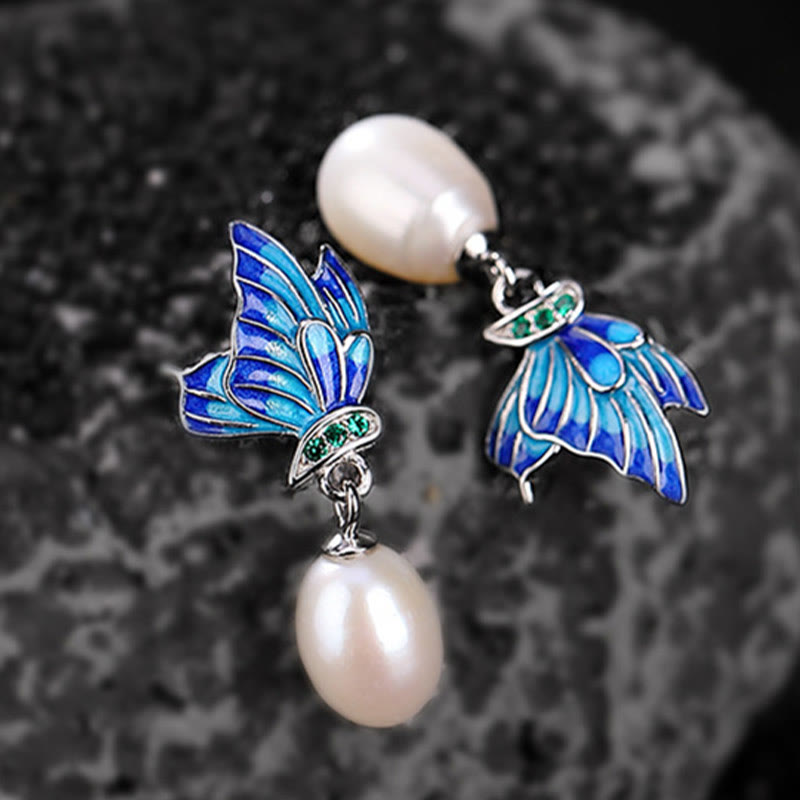 925 Sterling Silver Pearl Butterfly Healing Jewelry Set