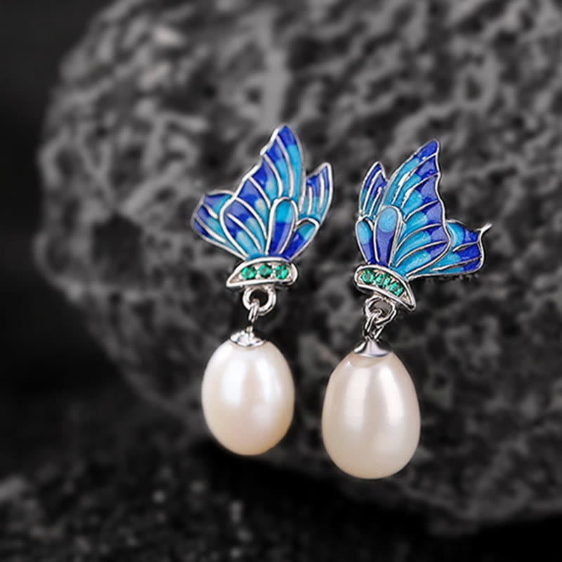 925 Sterling Silver Pearl Butterfly Healing Jewelry Set