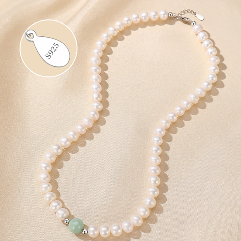 925 Sterling Silver Pearl Jewelry Set with Necklace Bracelet Earrings