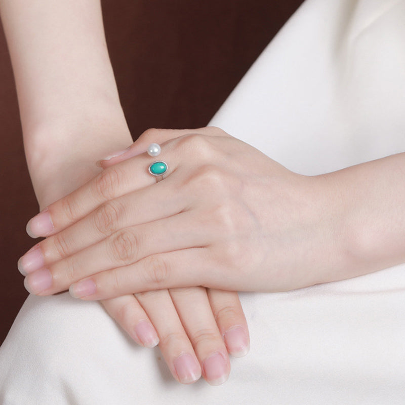 925 Sterling Silver Pearl Turquoise Healing Wisdom Jewelry Set