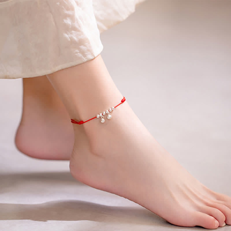 925 Sterling Silver Red String Bell Charm Spiritual Anklet